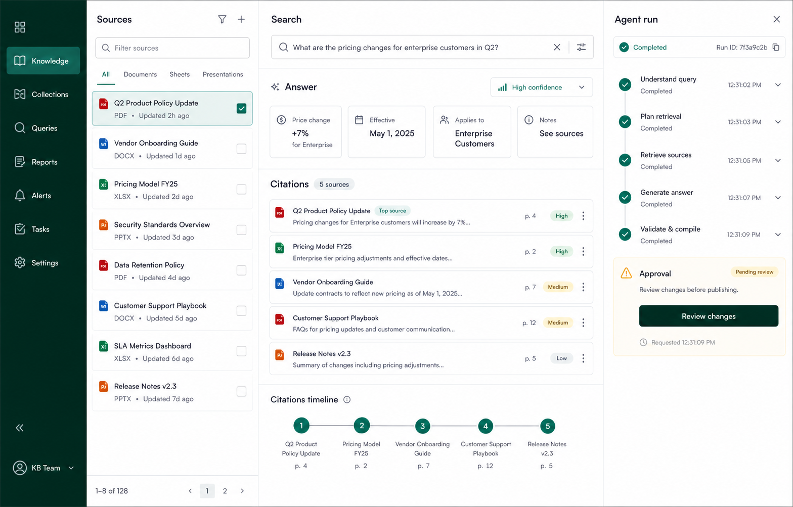High-fidelity enterprise knowledge and agent workspace product interface